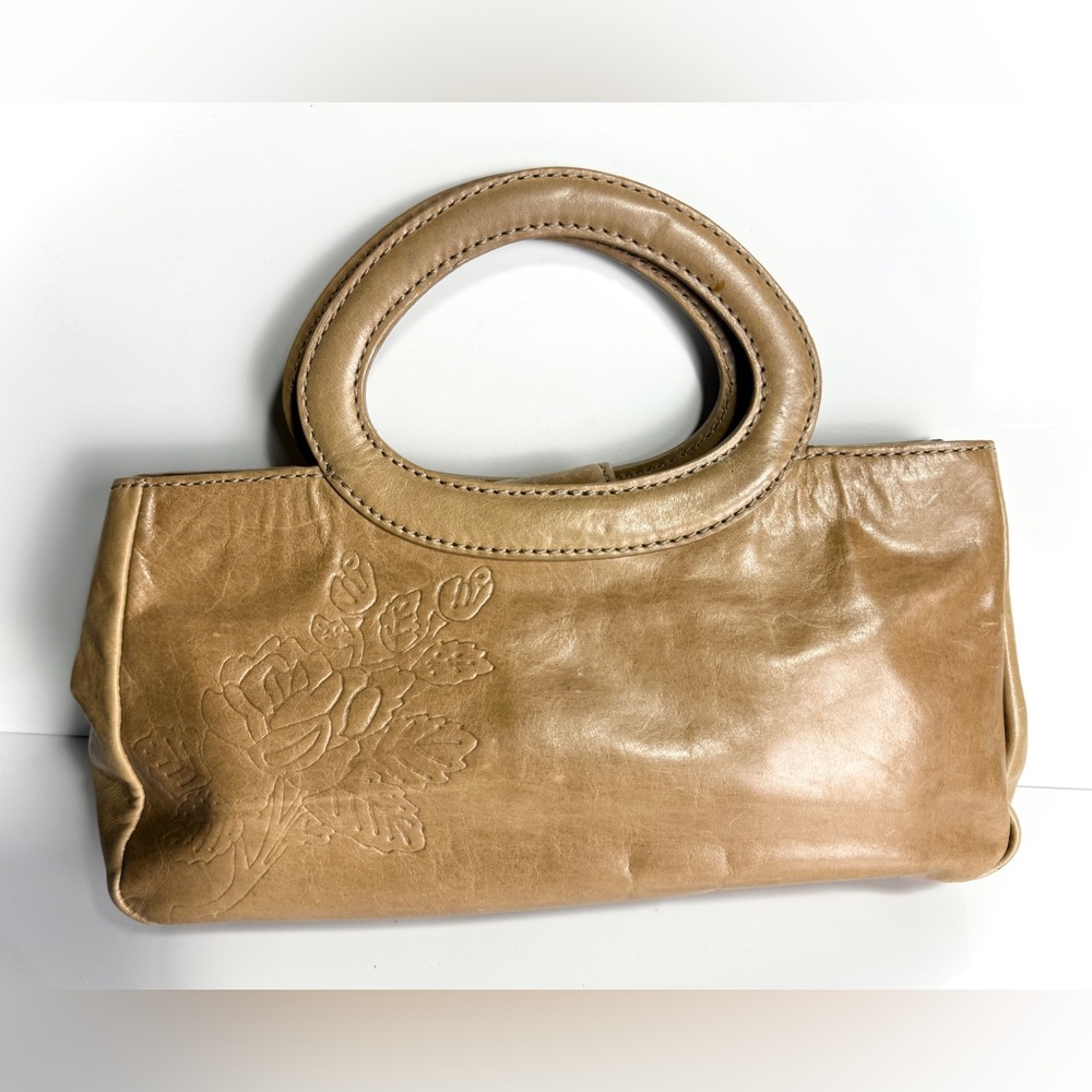 VTG Forever By Fossil Mini Handbag Tan Leather Embossed Flower Baguette Y2K